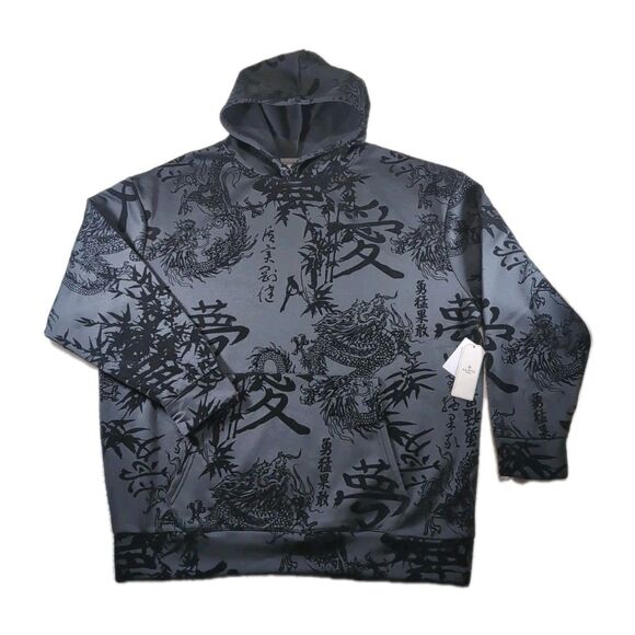 Saints Studio Men’s 3XL Black Pullover Hoodie Subdued Unique Asian Dragons Print - Picture 1 of 8